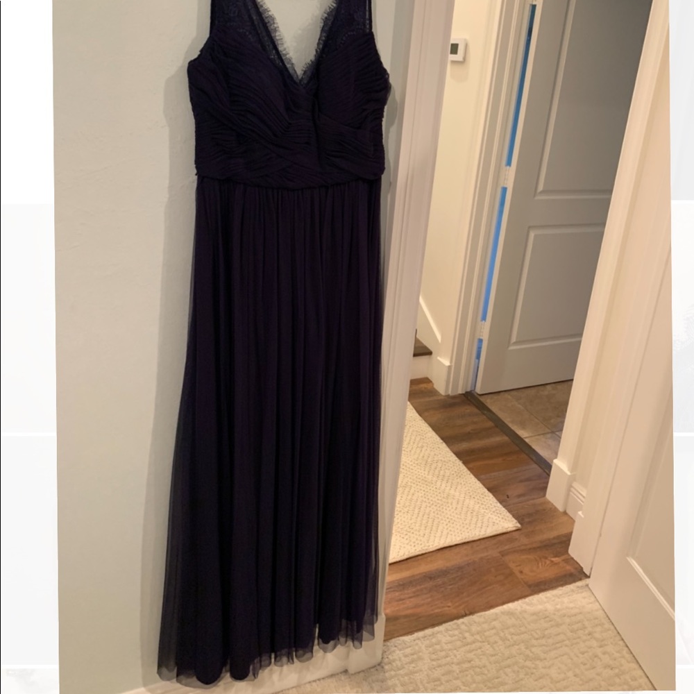BHLDN Navy Lace Evening Dress with V-Neck Front